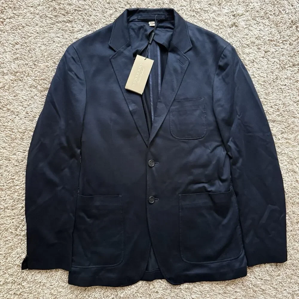 $795 NWT Burberry Navy Blue Sport Coat Travel Suit Jacket Mens IT Size 46R / 36R